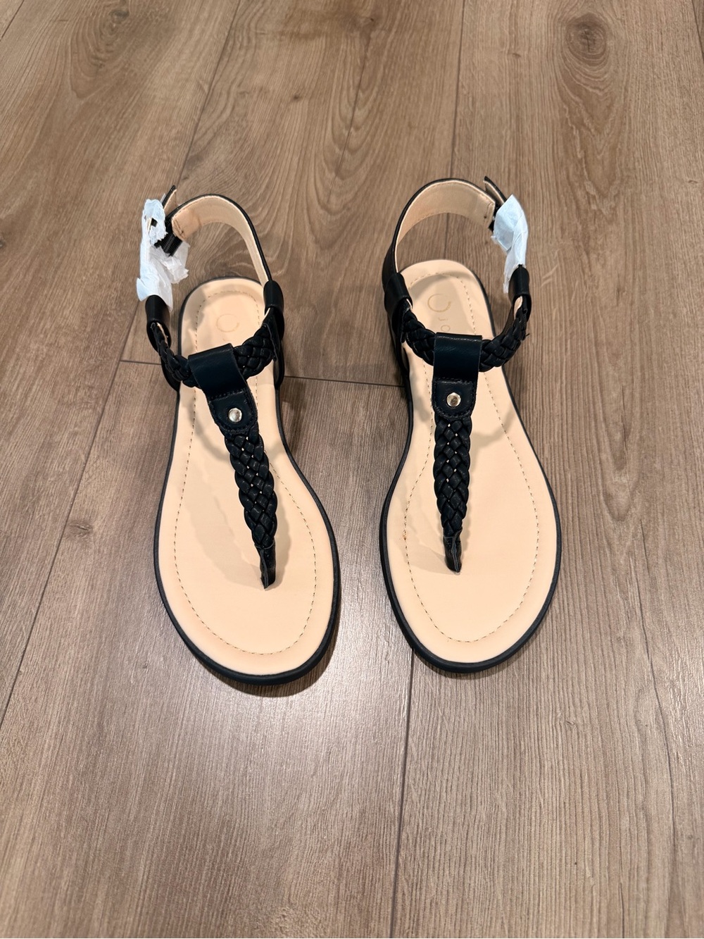 Journee Collection Black Braided T-Strap Sandals
